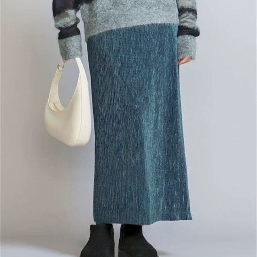 日本高端双层绒感垂顺中长半身裙