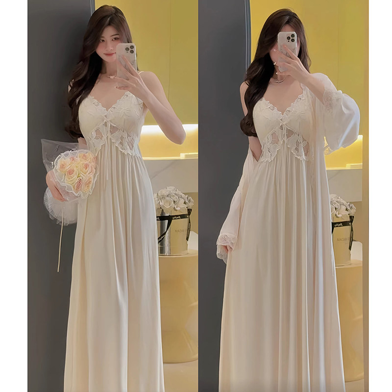 法式冰丝睡衣女春秋款长裙长袍冬季修身显瘦吊带睡袍家居服带胸垫,女士内衣/男士内衣/家居服,睡衣/家居服套装,淘宝优惠券,粉丝福利购,淘宝优惠卷