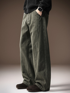 宽松弯刀阔腿老爹长裤 高端美式 新款 男秋季 高街潮牌纯棉直筒休闲裤