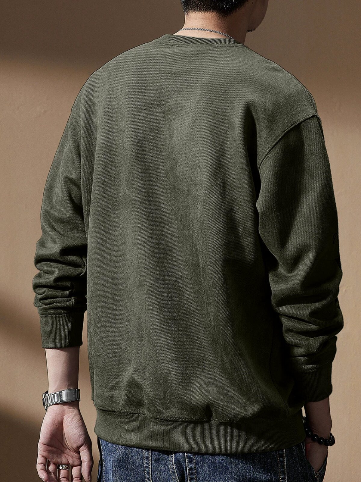 가을 남성용 하이 엔드 헤비급 380G 스웨이드 라운드 넥 스웨트 셔츠 플러스 벨벳 트렌디 브랜드 루즈 대형 미국 긴팔 남성 의류