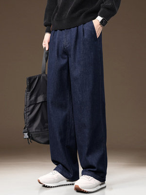 高端美式高街原色垂感牛仔裤男2025秋季新款宽松直筒阔腿休闲裤子