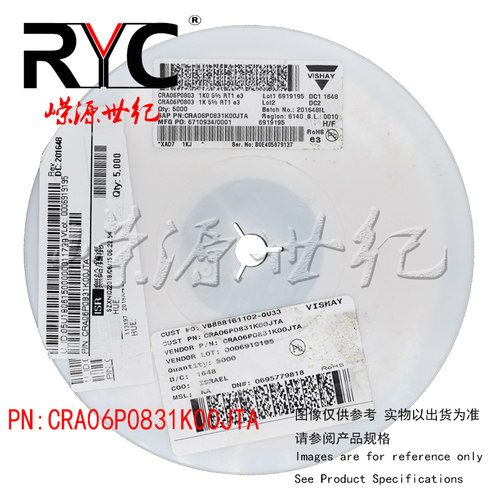 CRA06P0831K00JTA VISHAY原装 电阻器网络与阵列 8Term 1Kohms 5%