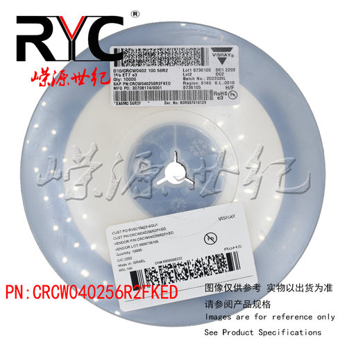 CRCW040256R2FKED VISHAY 厚膜电阻器 SMD 1/16watt 56.2ohms 1%