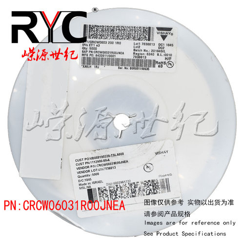CRCW06031R00JNEA VISHAY 厚膜电阻器 - SMD 1/10watt 1ohms 5%