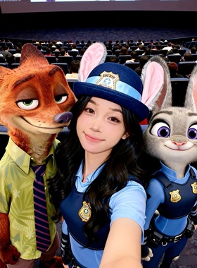 朱迪兔子警官cos卡通耳朵帽子女可爱圆顶礼帽疯狂动物城贝雷帽潮