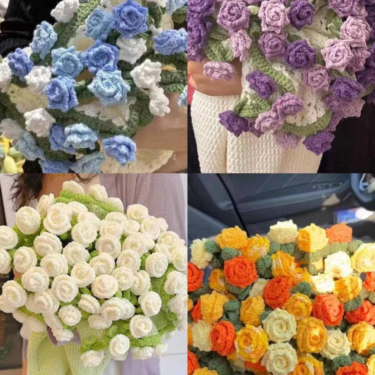 玫瑰花速毯子钩织diy材料包手工