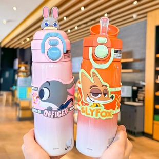 疯狂动物城迪士尼联名保温杯儿童高颜值2025新款大容量吸管水杯