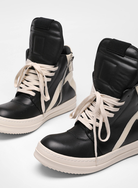 欧美复古暗黑ro倒三角高帮鞋子男真皮增高奶香底大码休闲短靴女鞋