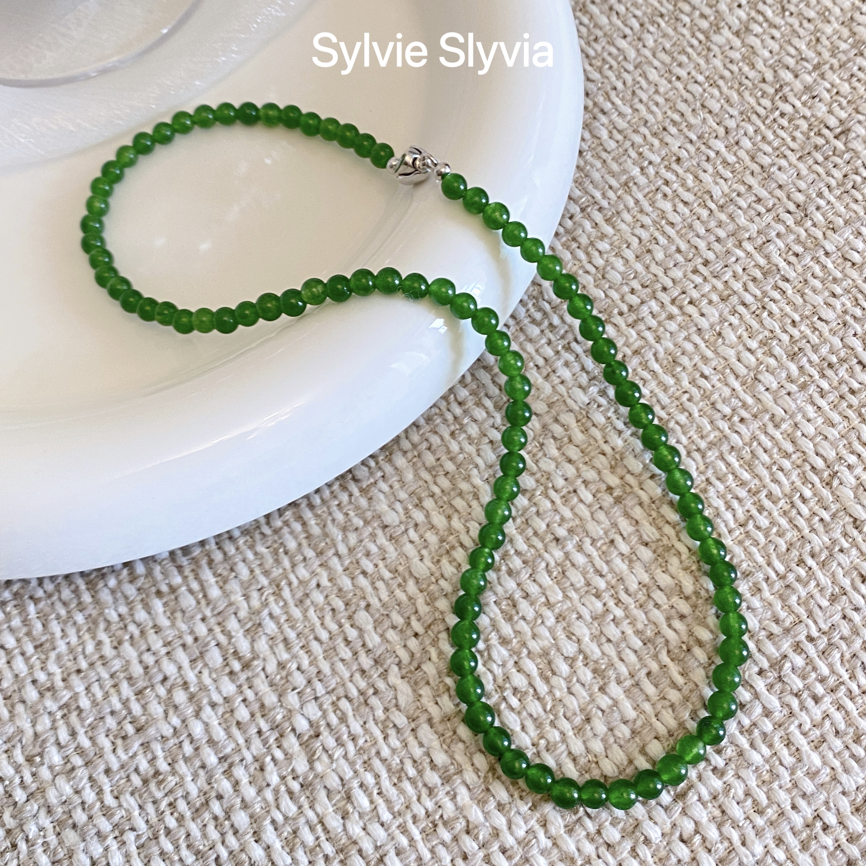 夏季新中式显白绿玉髓珍珠项链银