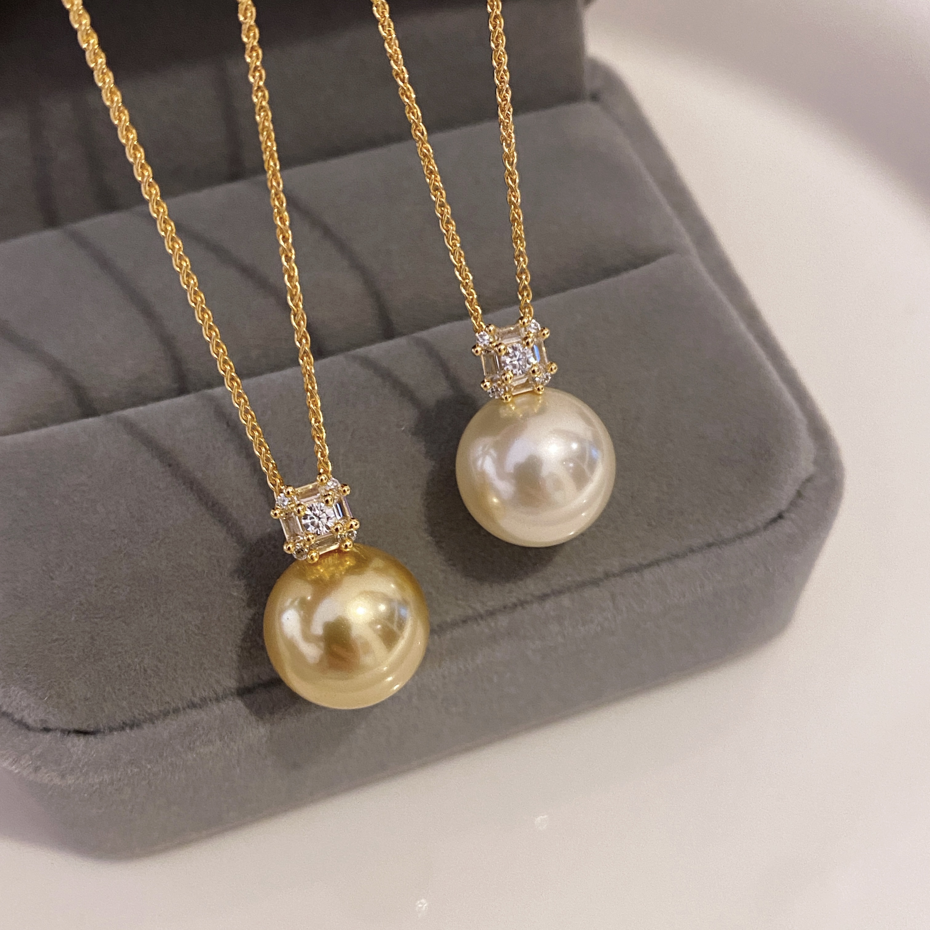 人造金珠戴妃珍珠纯银单吊坠项链