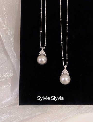 单颗施家珍珠吊坠项链锁骨链纯银