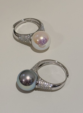 人造akoya真多麻单颗珍珠戒指银