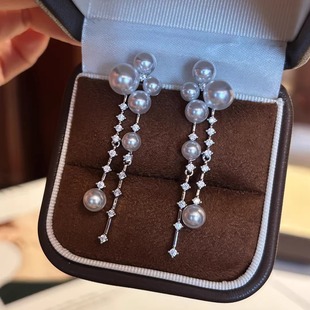 轻奢精致感M家同款星河璀璨闪钻珍珠流苏耳环仙女风气质耳钉耳饰