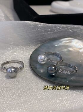 单颗珍珠戒指开口轻奢高级感女