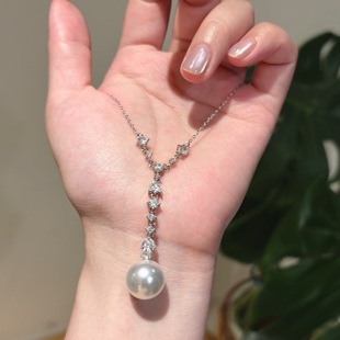 轻奢闪钻高级感人造澳白珍珠吊坠锁骨链s925纯银精致气质Y字项链