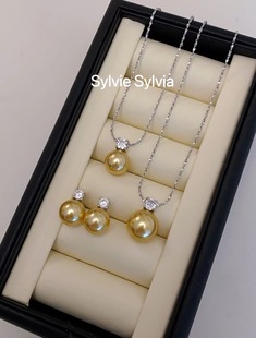 轻奢戴妃s925纯银项链耳钉施家人造南洋金珠珍珠高级感镶钻耳饰女