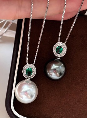 人造澳白大溪地珍珠吊坠项链纯银