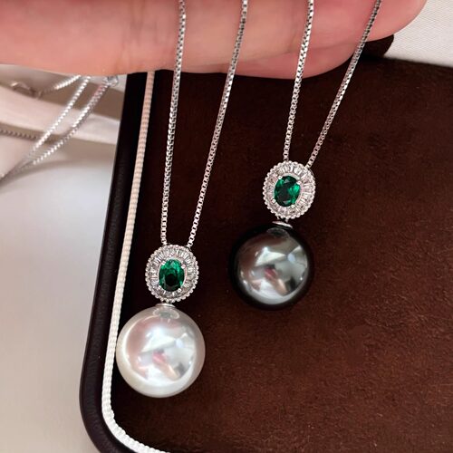 人造澳白大溪地珍珠吊坠项链纯银