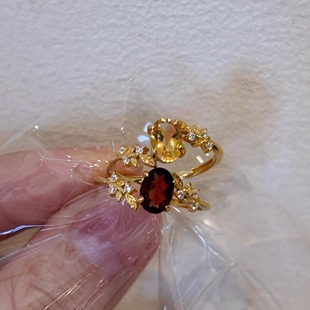 招财转运天然巴西黄水晶戒指s925银镀金精致气质繁华闪钻开口戒女