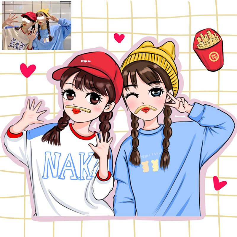 q版卡通甜萌风全家福闺蜜动漫画人物形象照片转手绘头像原创设计