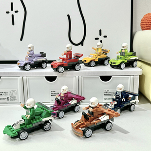 Bros 人仔儿童玩具男孩子礼物 Block国产积木回力卡丁车小颗粒拼装