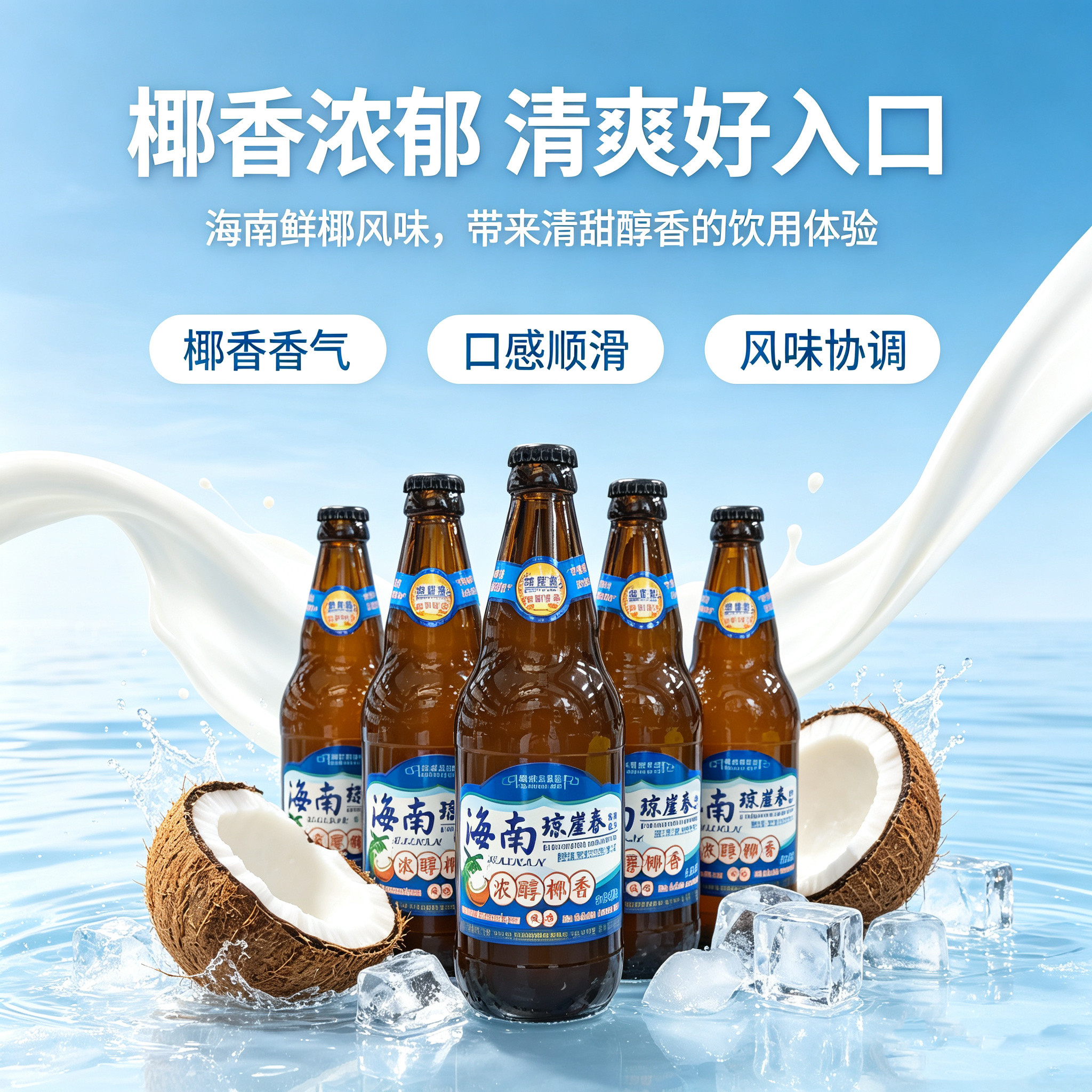 琼崖春海南椰香啤酒500ml*6瓶醇香精制啤酒椰香风味啤酒三亚发货