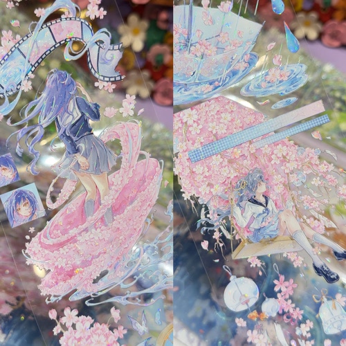 Belongtoyou分装手账胶带樱花茶时笺云端小调樱花树女孩咕卡背卡