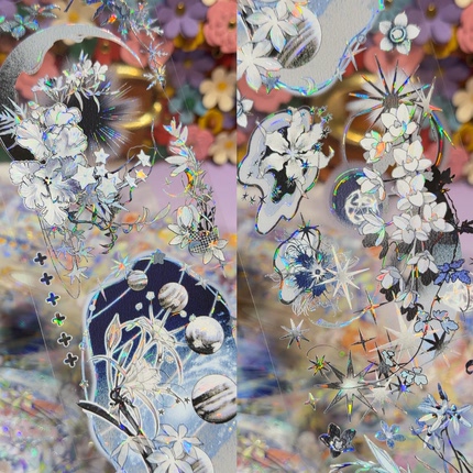 StudioVI分装手账胶带星河永夜幻绿雾蓝花朵素材咕卡手机背卡拼贴