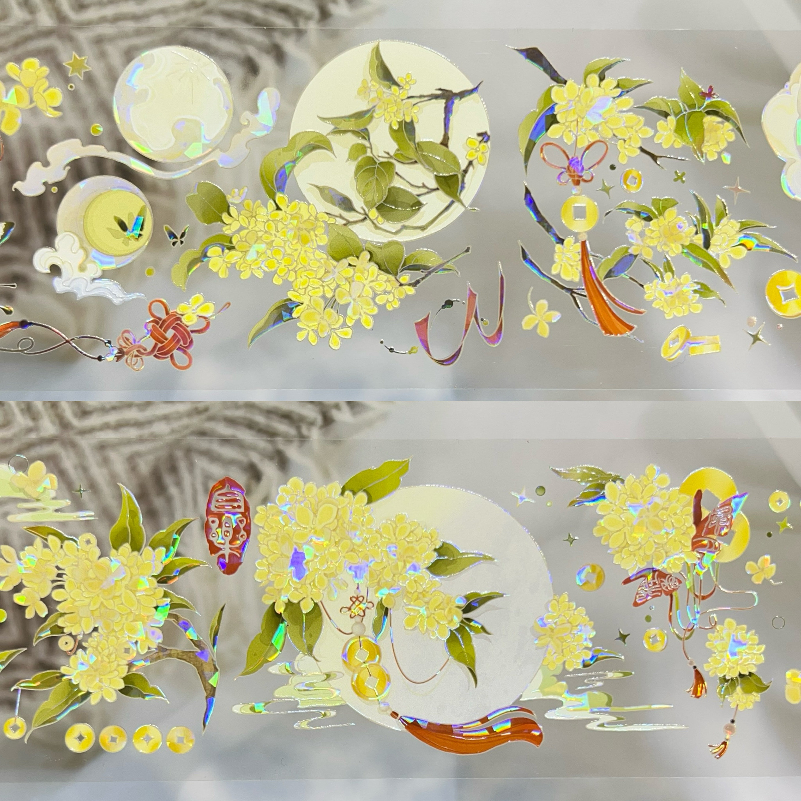 Wines分装手账胶带月桂溯昼花赋墨韵透青花镂花朵素材流麻咕卡