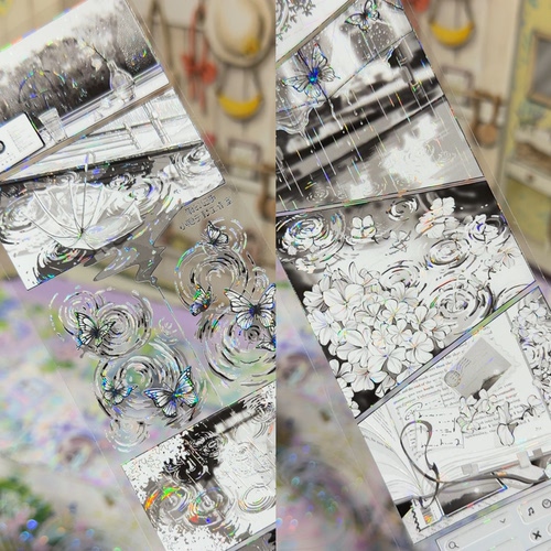 小隐于野分装手账胶带雨日记事黑白漫画雨季景流麻背卡手账拼贴