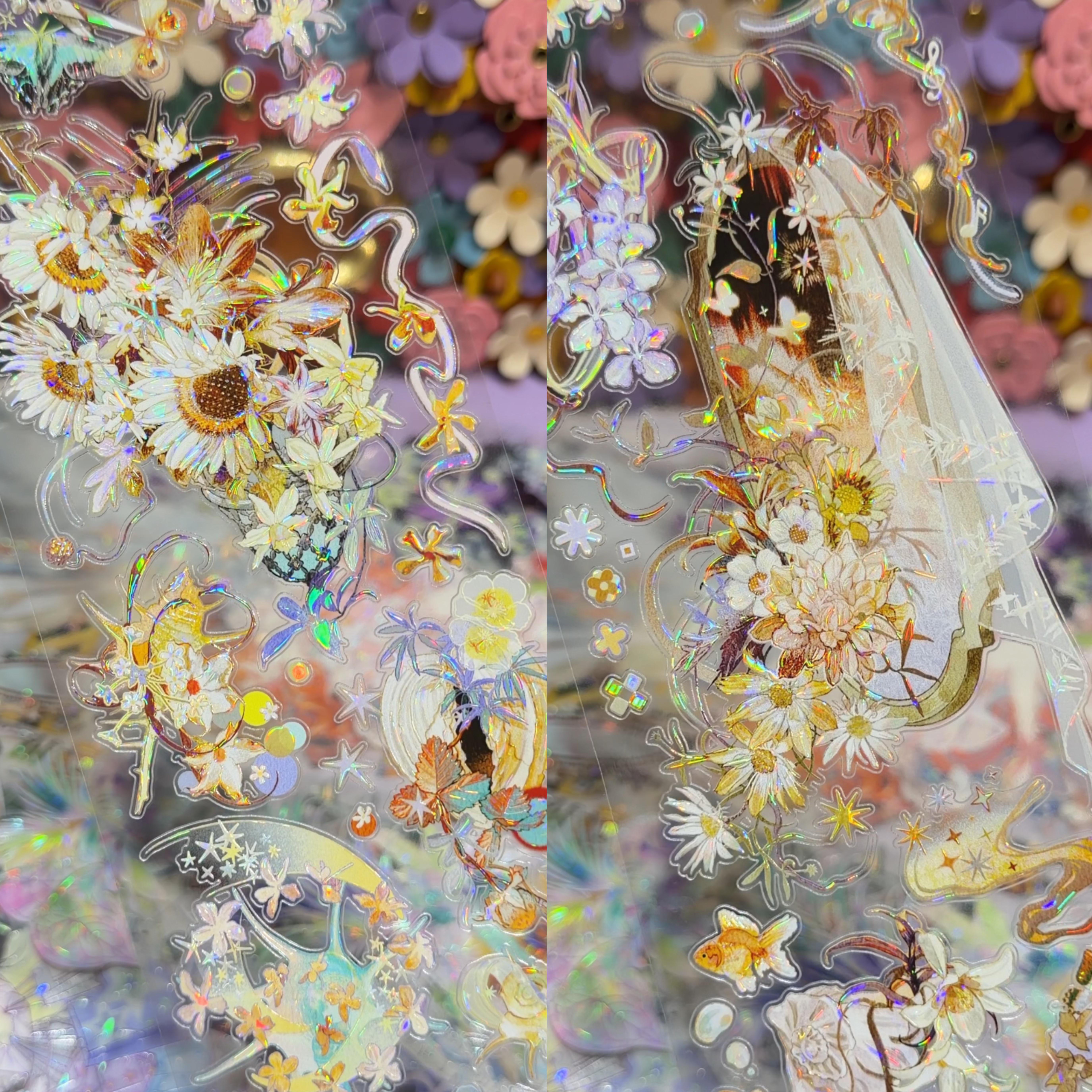 StudioVI分装模切手账胶带花眠浅寐鱼憩浅寐花朵素材咕卡背卡拼贴