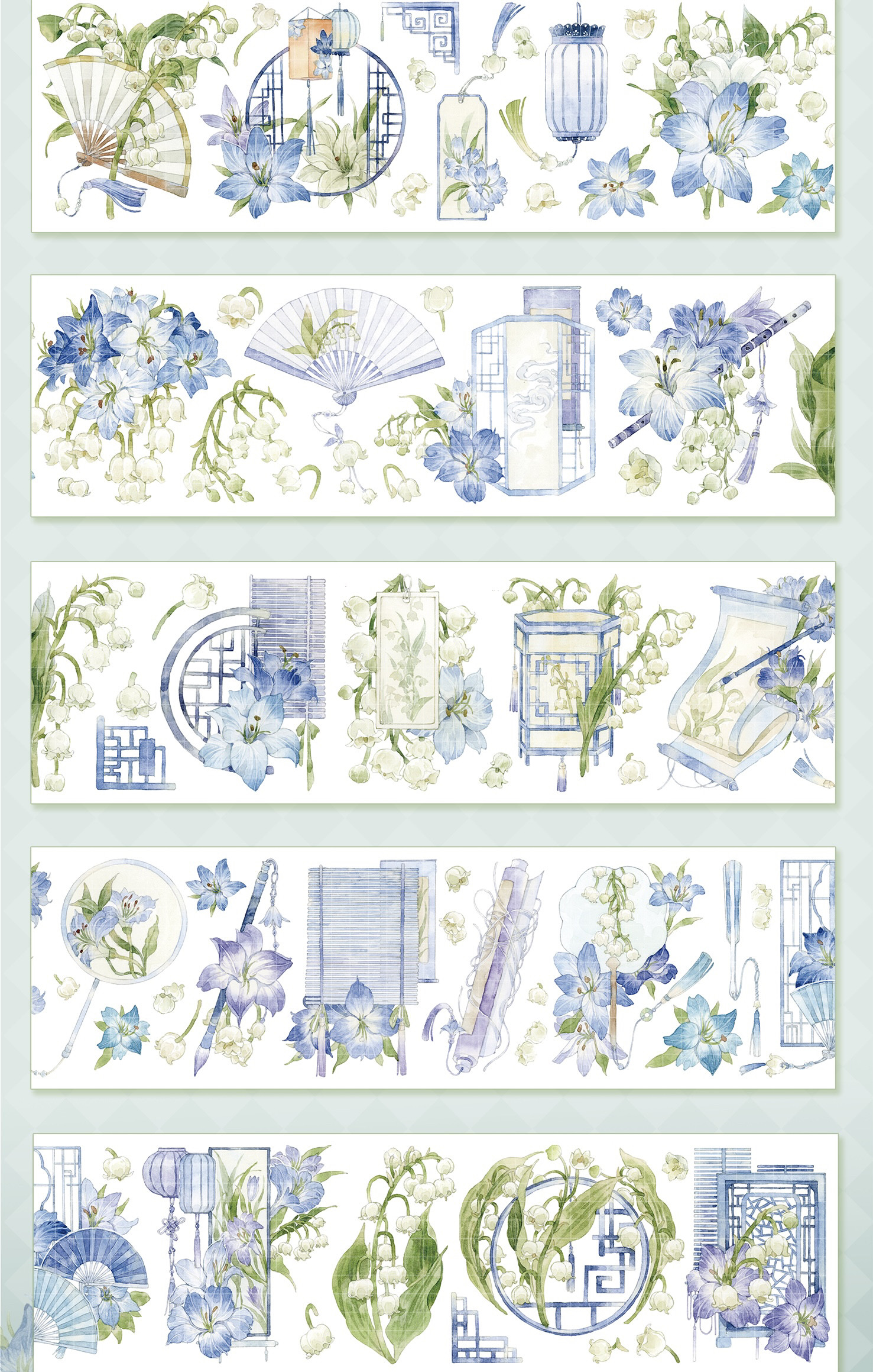 路灯分装胶带雀屏踏枝水叙湖风探窗古风流麻咕卡贴纸素材手账胶带