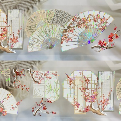 午夜飞行分装手账胶带 梅园雪景三国志 古风背景梅花屏风素材文字