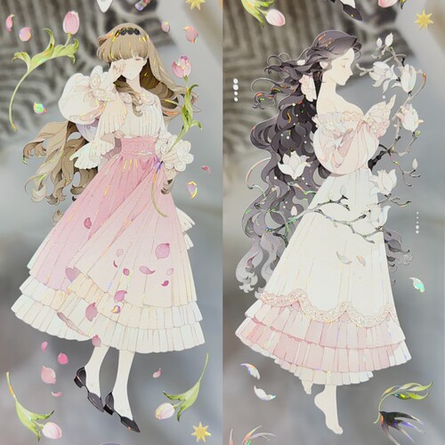 Wines分装手账胶带晴花剪红花遥裁绿豫太太清新风人物女咕卡背卡