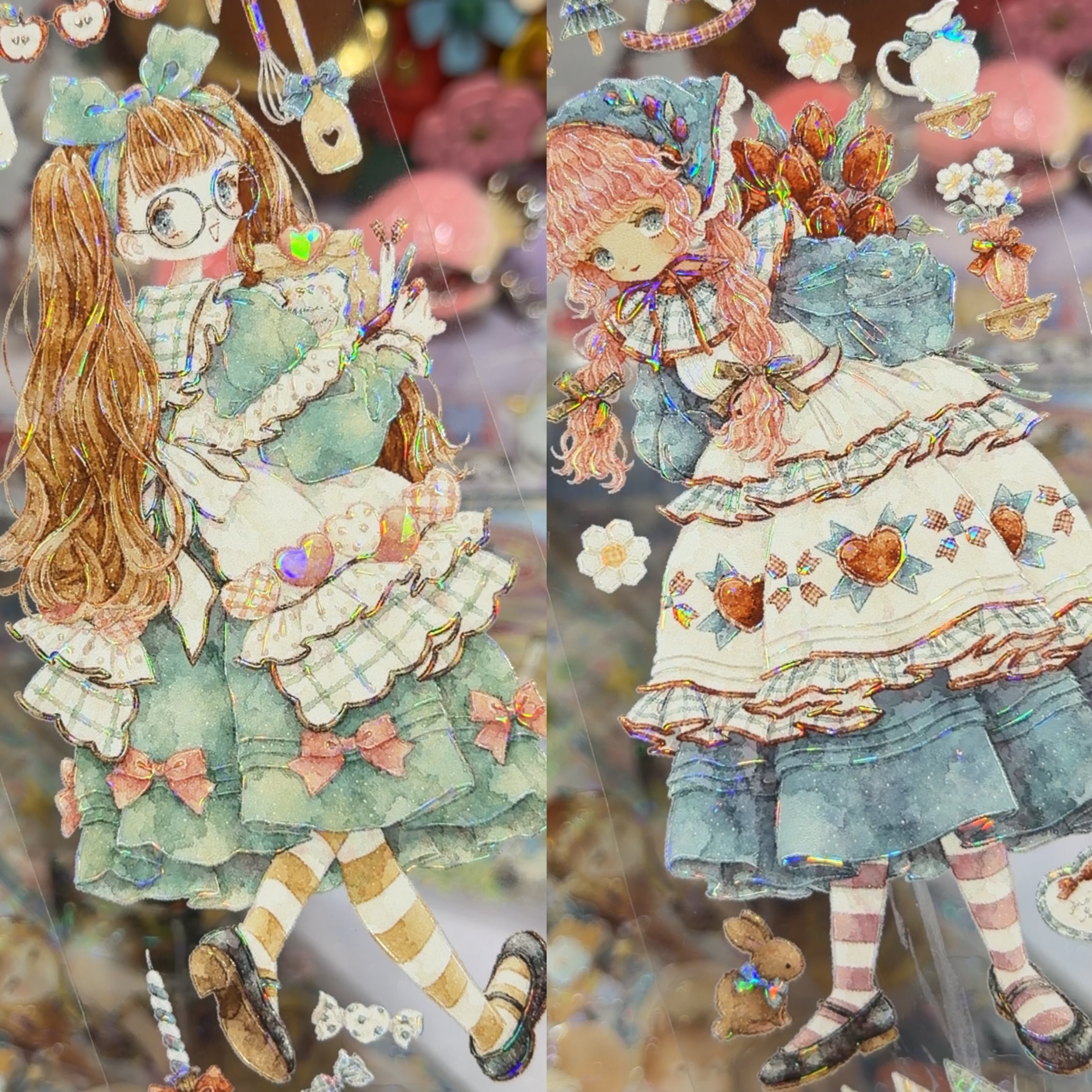 shine分装手账胶带拼布娃娃釉上糖霜可爱女孩流麻咕卡背卡贝壳光