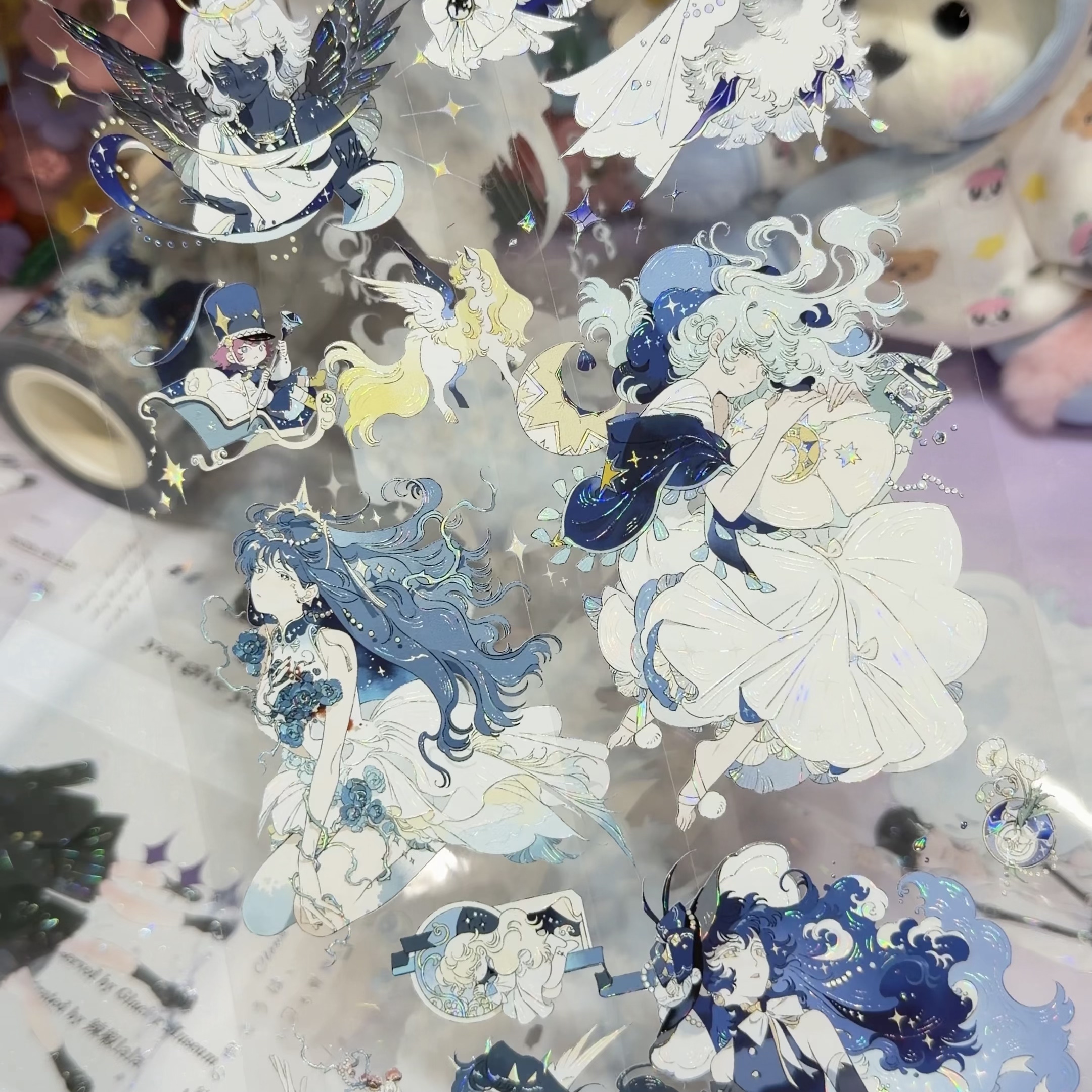 shine分装手账胶带弦月星尘人物女孩流麻咕卡贝壳光背卡