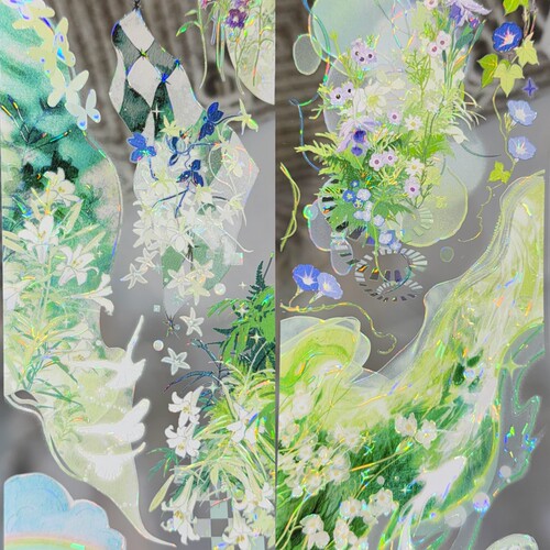 StudioVI分装手账胶带失焦梦境紫绿背景绿门流麻咕卡背卡