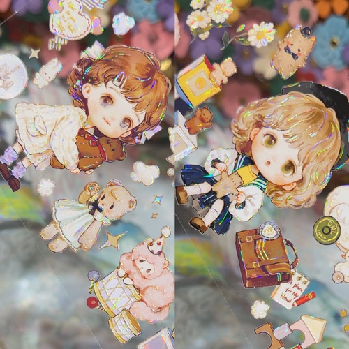 StudioVI分装手账胶带奶呼呼可爱小女孩流麻咕卡背卡模切合成纸