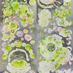 StudioVI分装手账胶带热海青苹果绿系绿叶透明流麻咕卡手机背卡