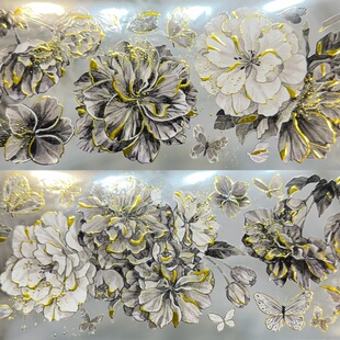 迷雾森林分装胶带墨金樱烫金/古铜金黑花手账素材咕卡流麻