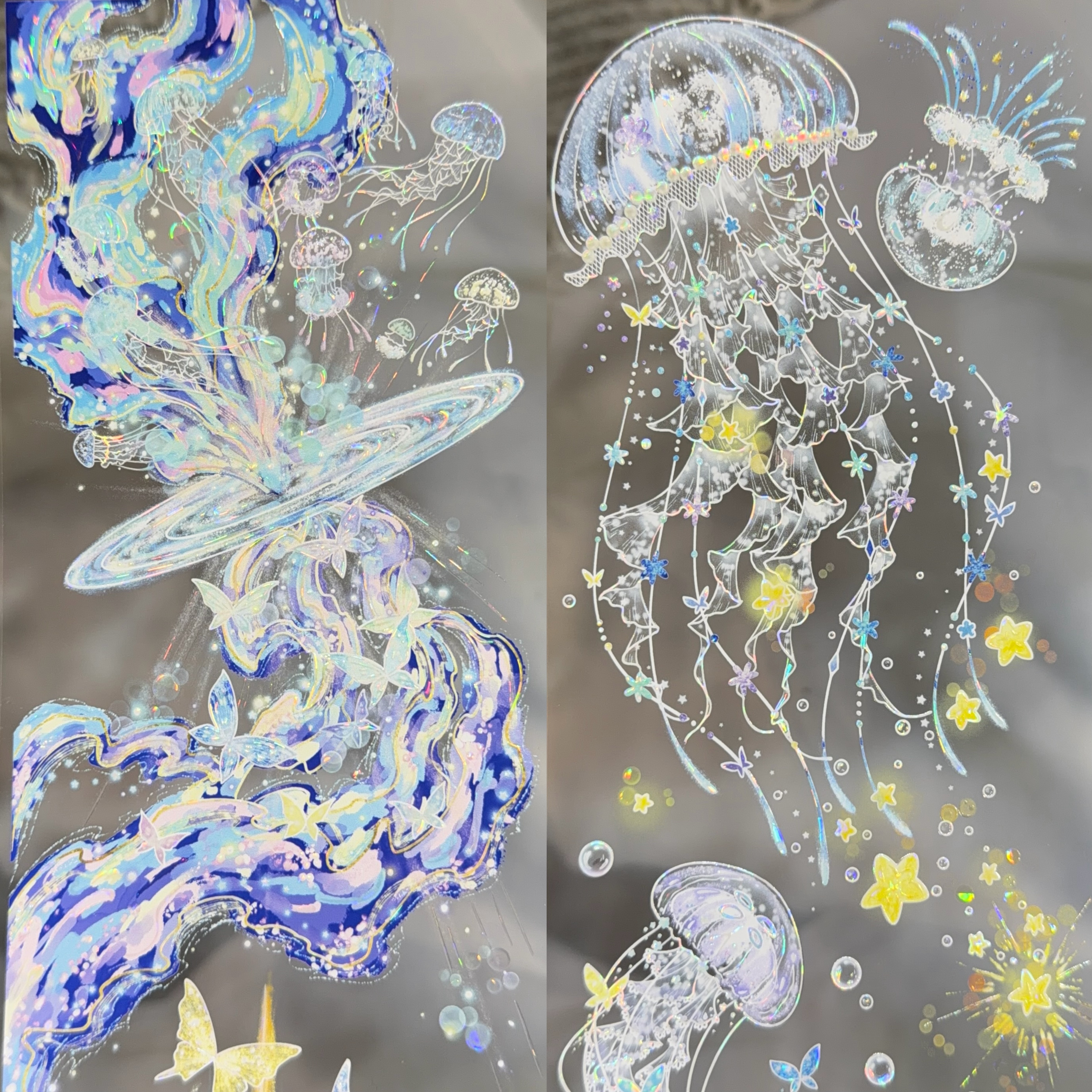 猫仔分装手账胶带幻海游梦如鲸向海海洋系水母大背景流麻咕卡背卡