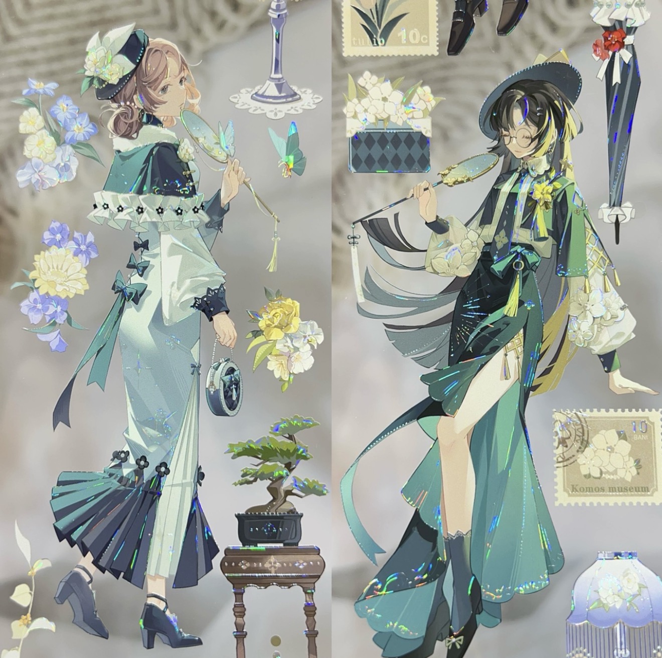 空物馆手账分装胶带霁雨初晴小熊华尔兹芭蕉犹绿人物女流麻贴纸