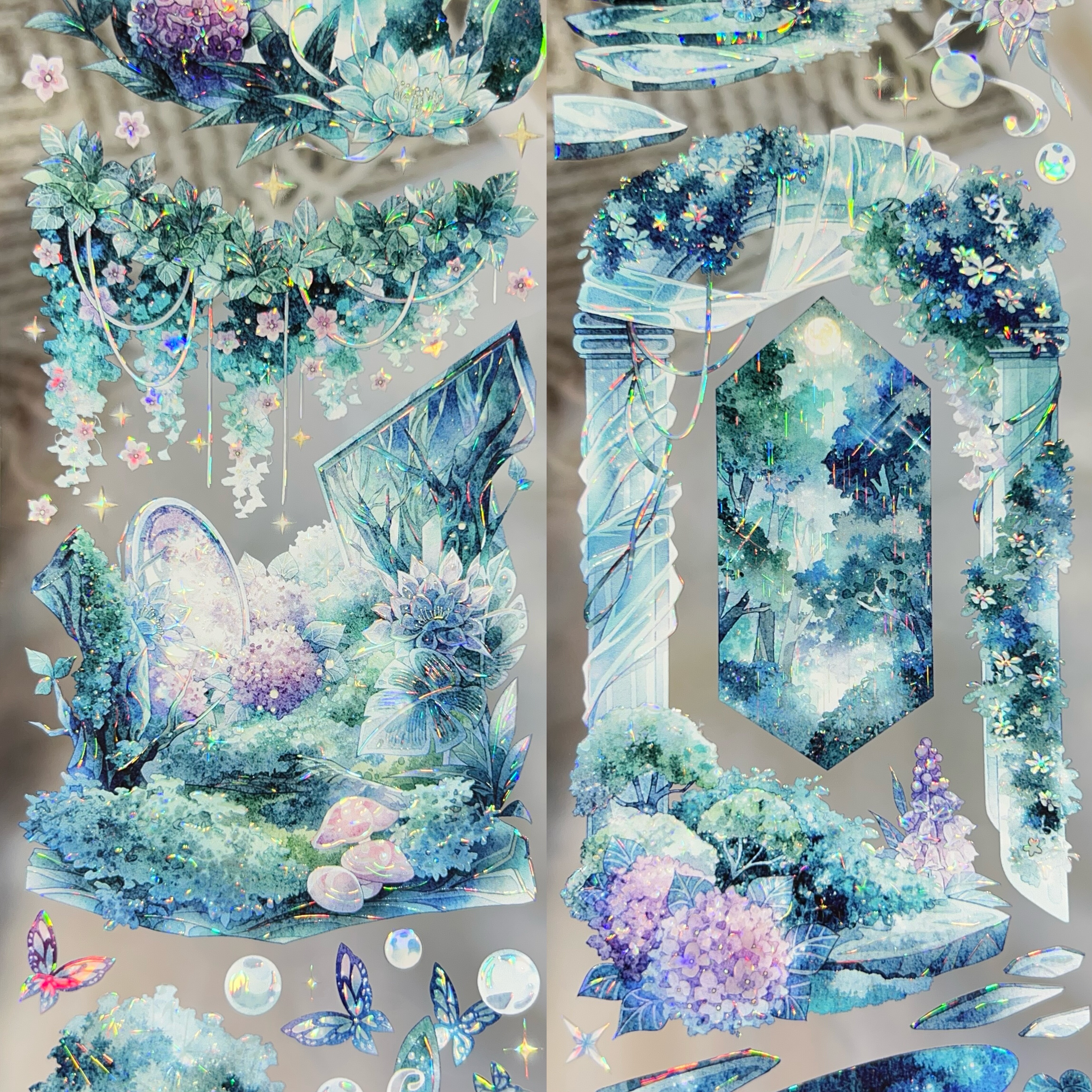 喵啪叽分装手账胶带幽林深处夜色欲浓四时青阳海芋恋花朵背景小草