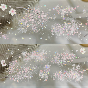 朝夕分装手账胶带樱花落雪蓝色雨季花朵流麻咕卡手账