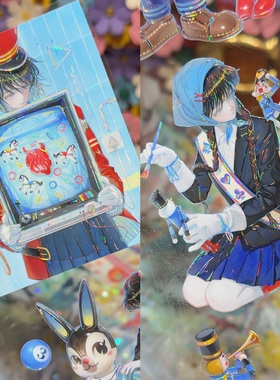 StudioVI分装手账胶带黯淡蓝典人物女孩又没人看绘制原创咕卡背卡