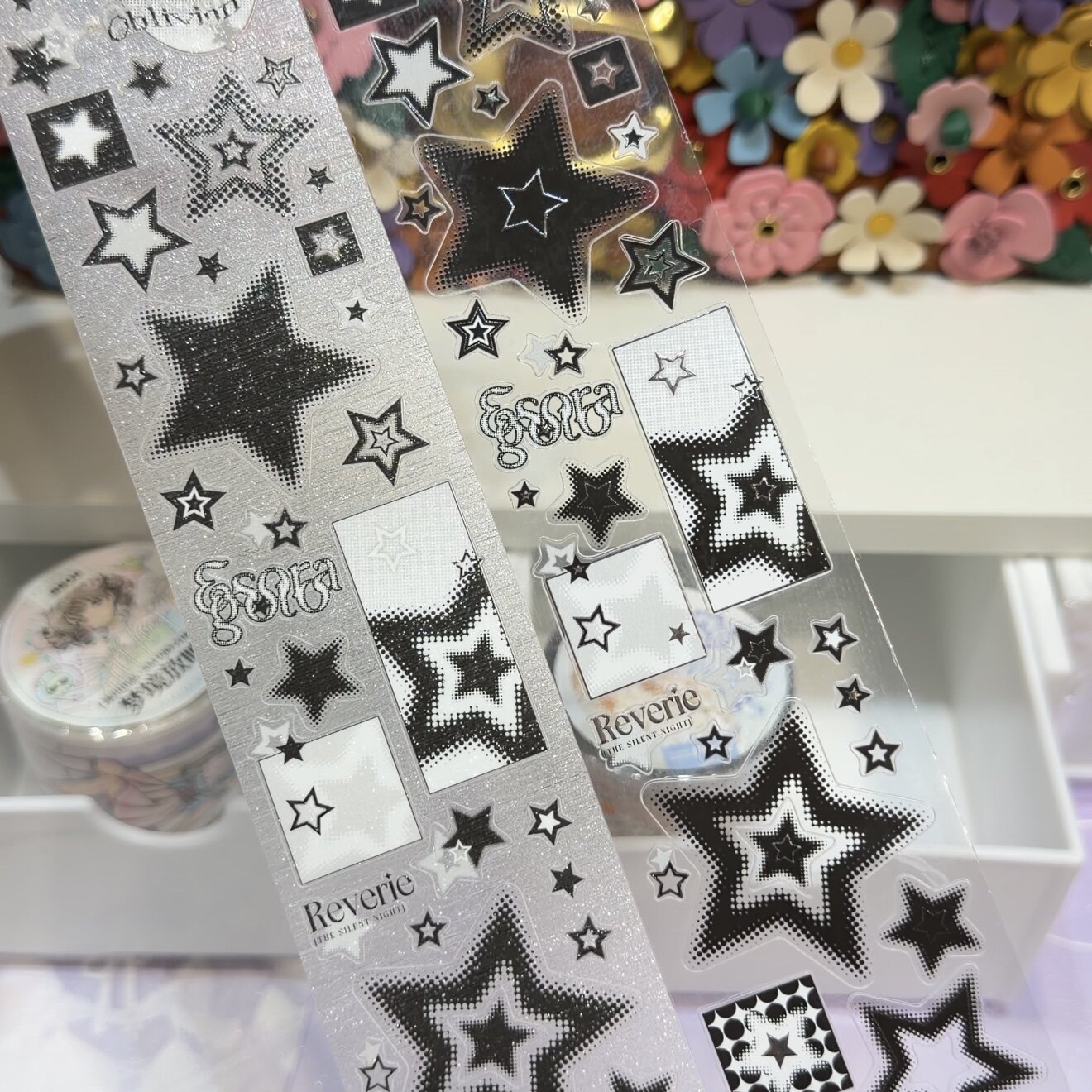 冰川研究所分装手账胶带失重星蓝粉黄黑星星模切贴纸卷闪纱
