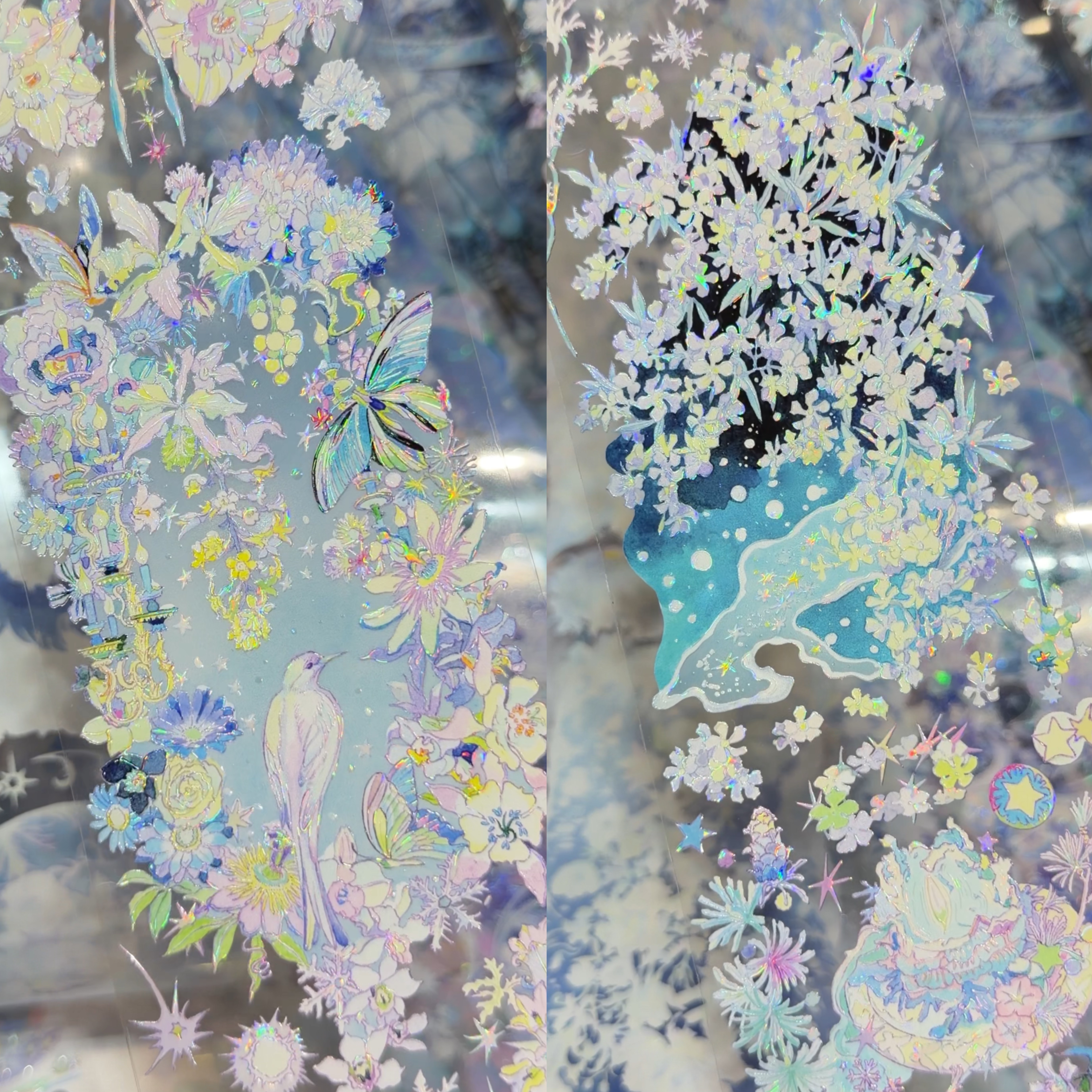 叉叉斯丢丢分装手账胶带银色冬铃冷鸢尾祈与此冬未寄达的潮汐蓝系