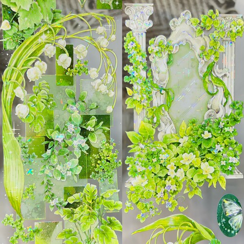 BTY分装手账胶带枝叶扶苏半透绿叶景色背景流麻咕卡