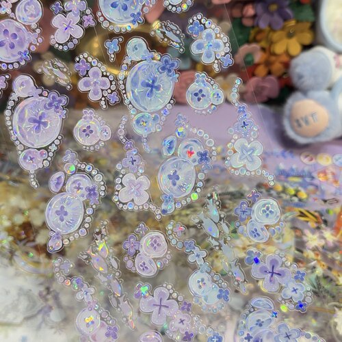 StudioVI分装模切手账胶带伞下星河蓝粉落花时小花咕卡背卡拼贴