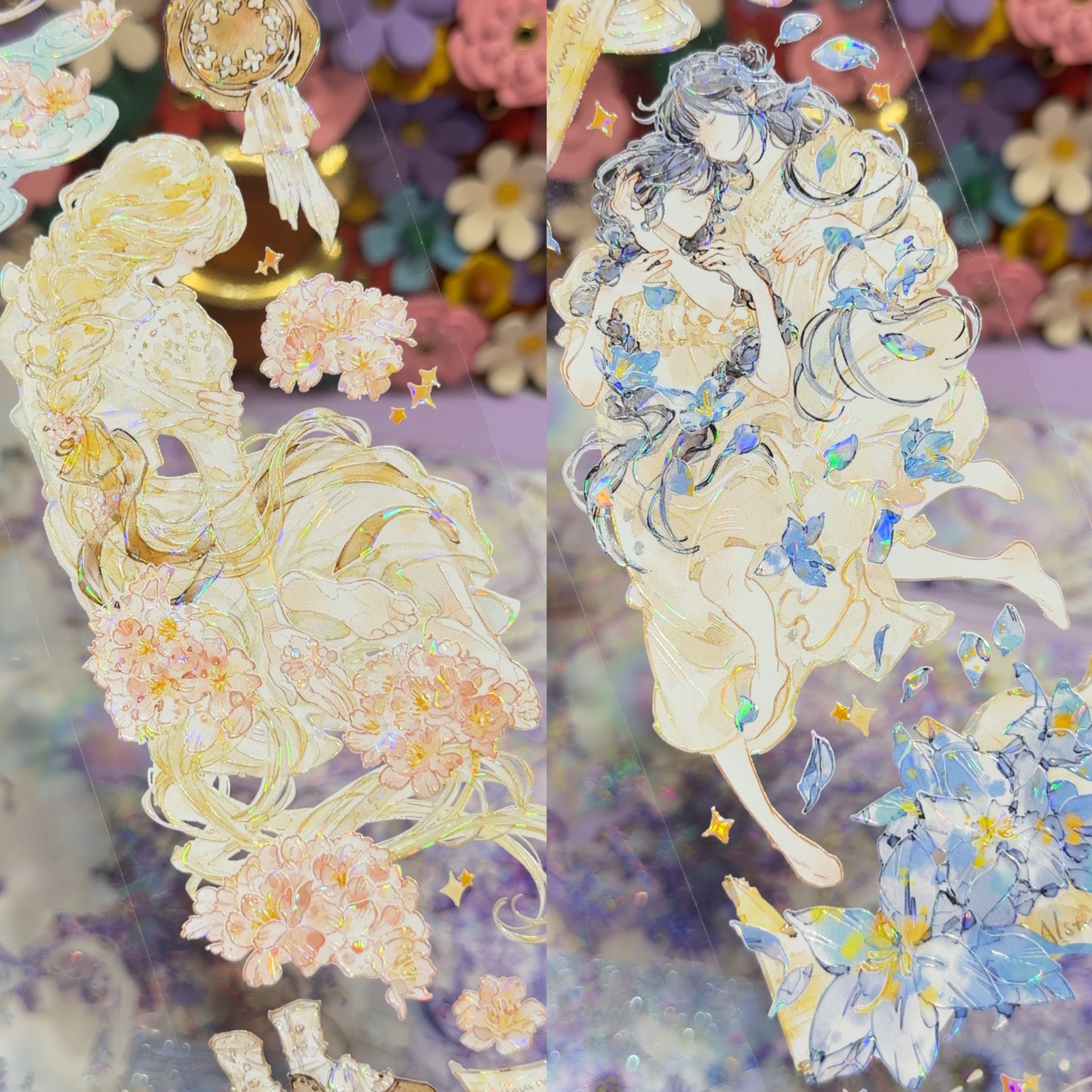 喵啪叽分装手账胶带拂晓双花人物女孩流麻咕卡背卡手机拼贴